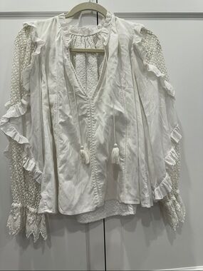 Ulla Johnson White Tassel Tie Peasant Blouse